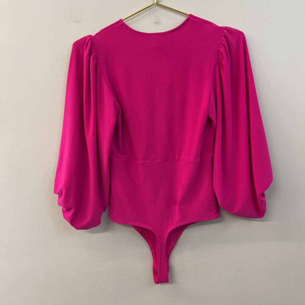 Express Hot Pink Puff Sleeve Bodysuit Extra Small