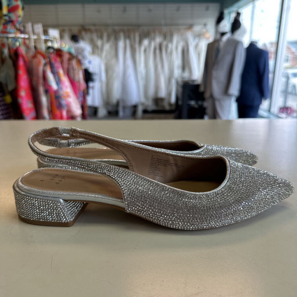 A New Day Silver Rhinestone Sparkle Point Toe Small Block Heel Flats 8
