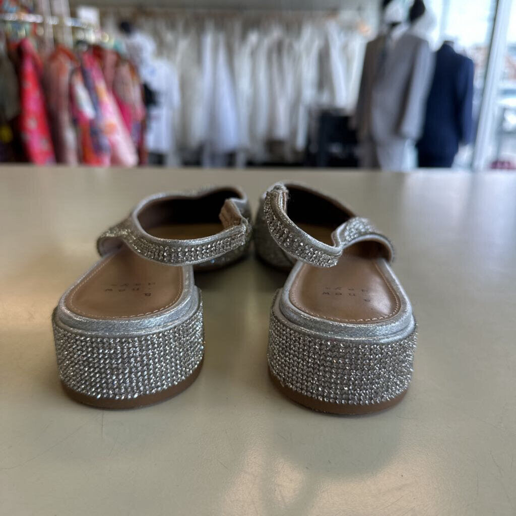 A New Day Silver Rhinestone Sparkle Point Toe Small Block Heel Flats 8