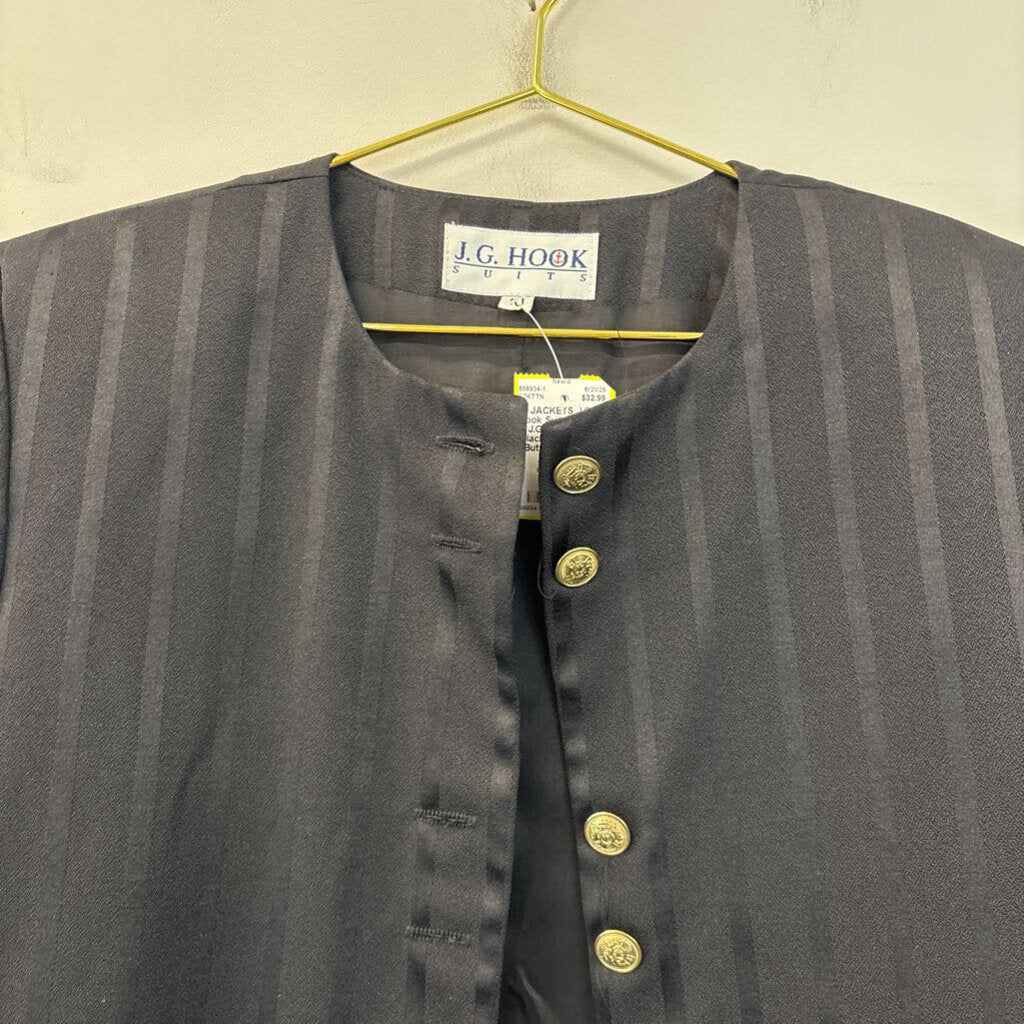 Vintage J.G. Hook Suits Black Striped Gold Button Jacket 10