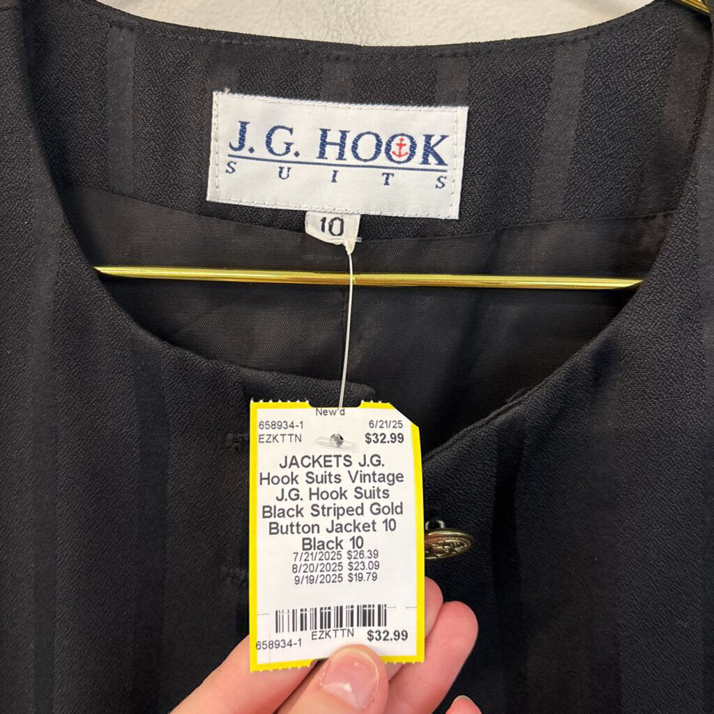 Vintage J.G. Hook Suits Black Striped Gold Button Jacket 10