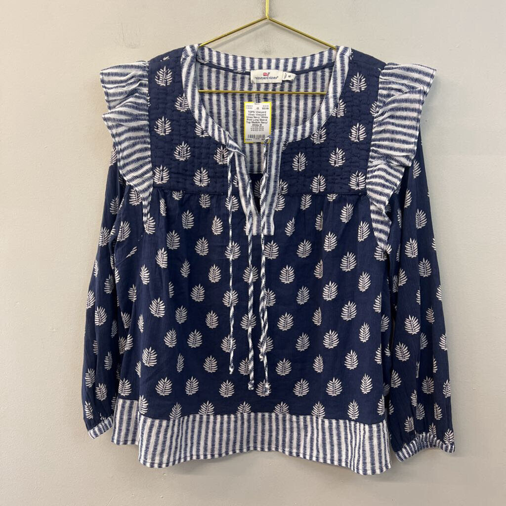 Vineyard Vines Navy/ White Print Long Sleeve Top Medium