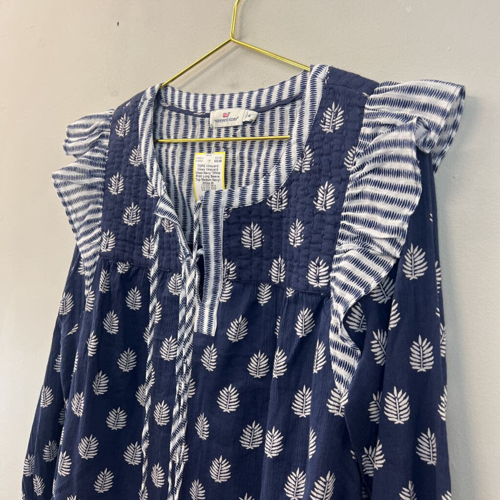 Vineyard Vines Navy/ White Print Long Sleeve Top Medium