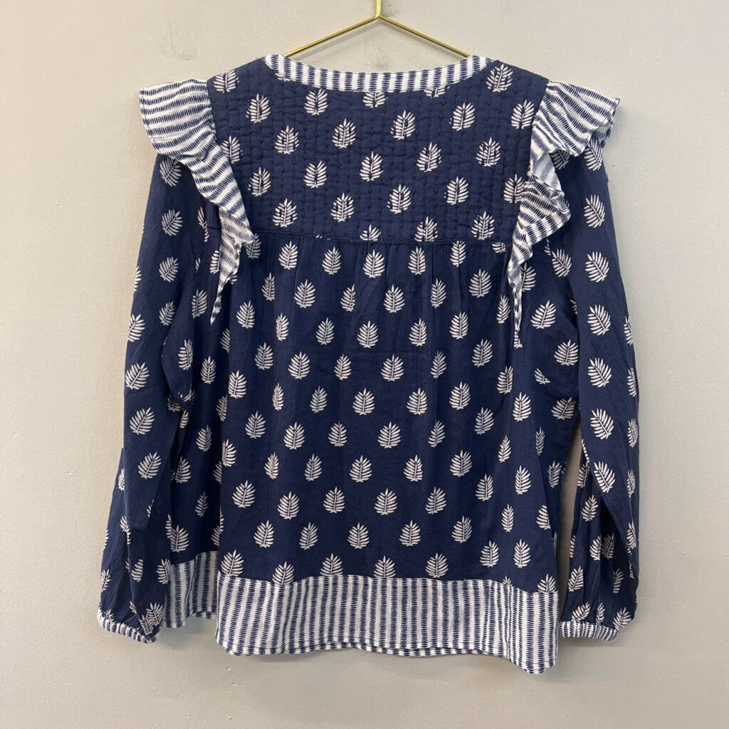 Vineyard Vines Navy/ White Print Long Sleeve Top Medium