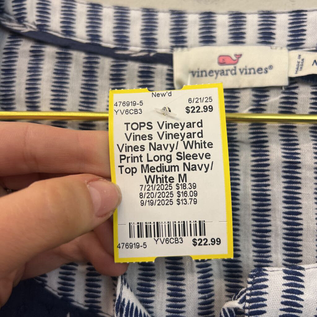 Vineyard Vines Navy/ White Print Long Sleeve Top Medium