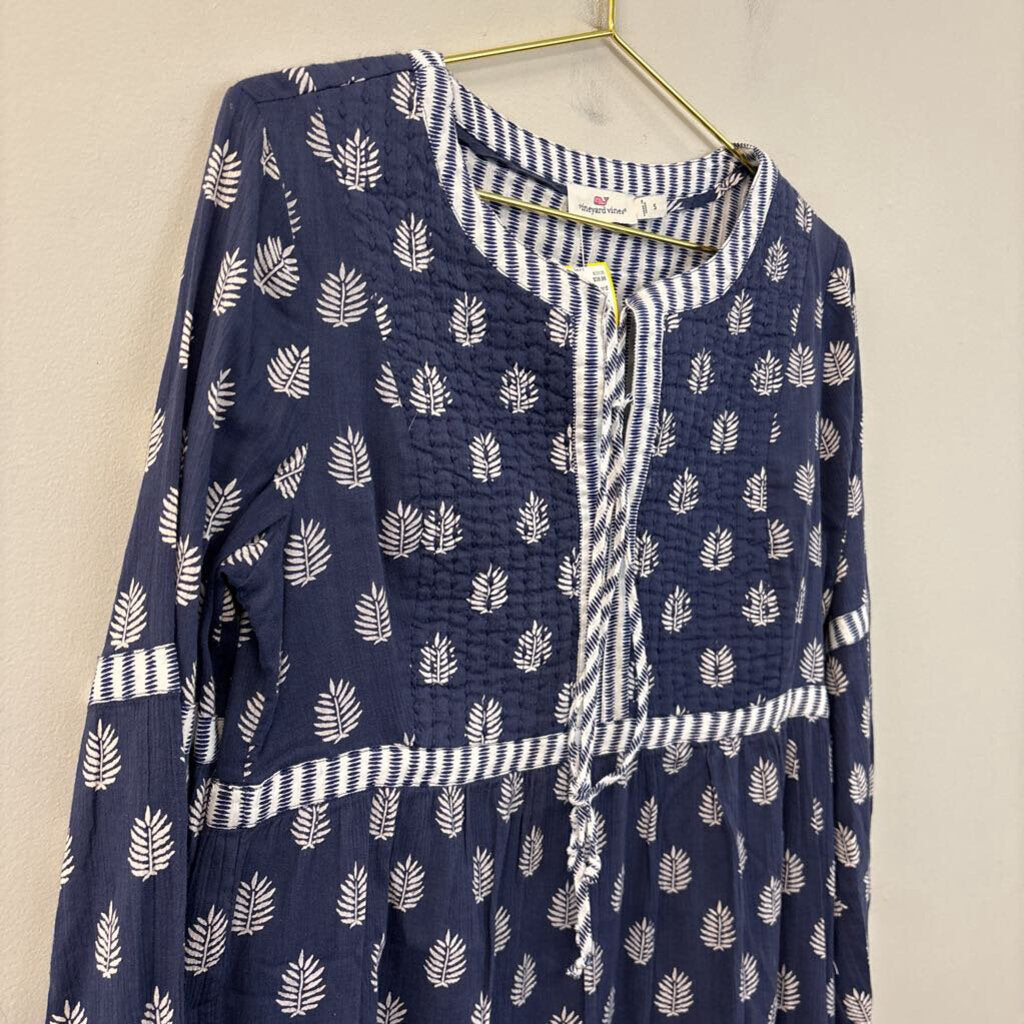 Vineyard Vines Navy/ White Print Long Sleeve Dress Small
