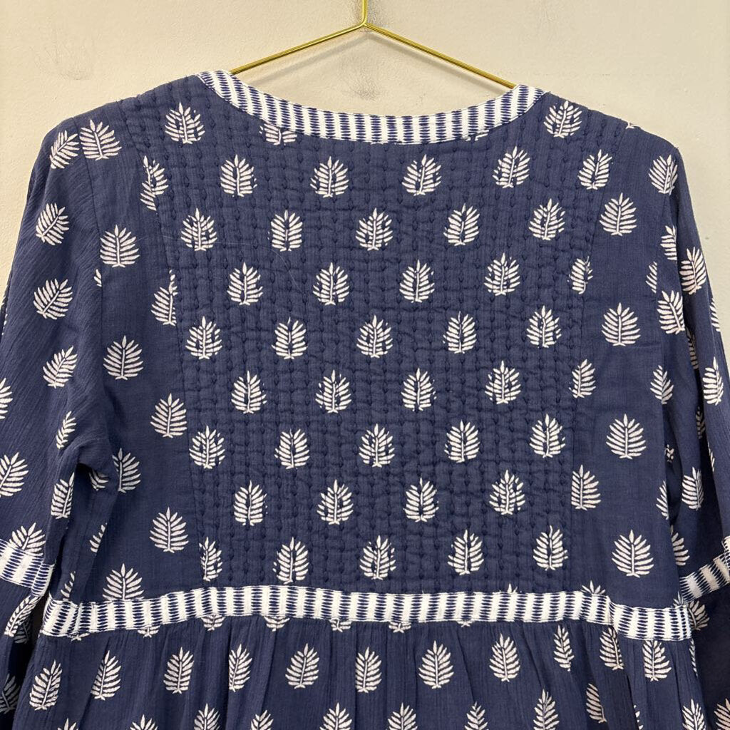 Vineyard Vines Navy/ White Print Long Sleeve Dress Small