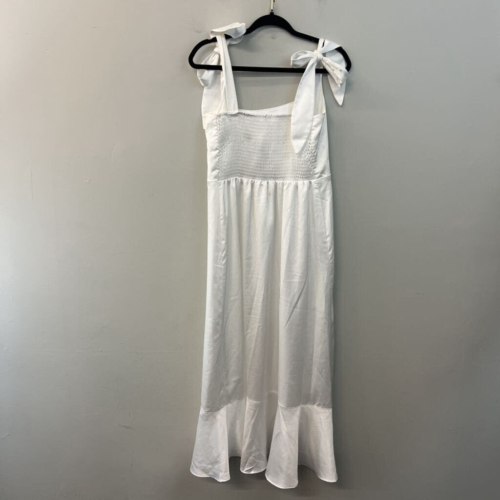 Show Me Your Mumu White Silky Tie Strap Maxi Dress Large