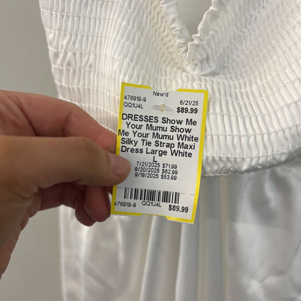 Show Me Your Mumu White Silky Tie Strap Maxi Dress Large