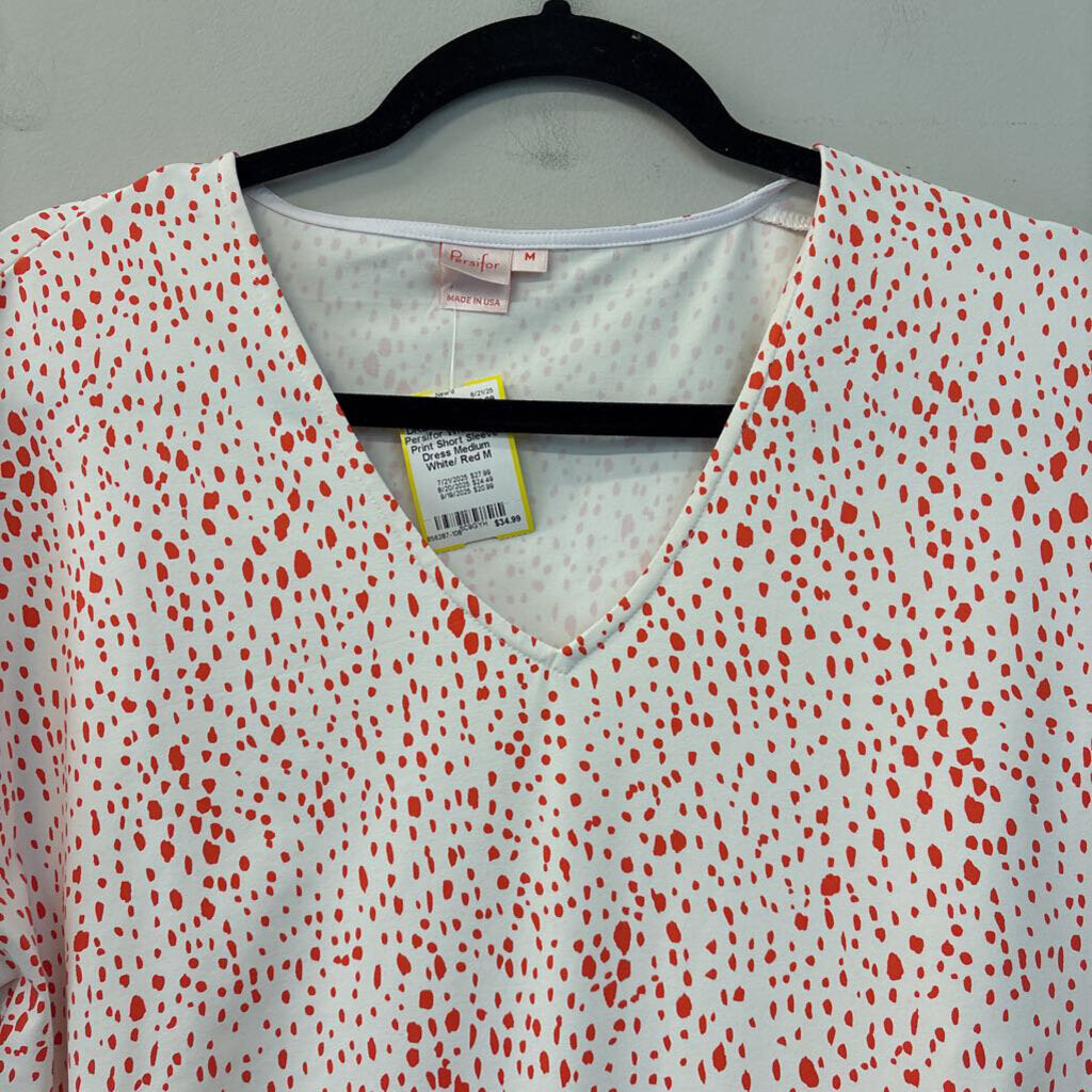 Persifor White/ Red Print Short Sleeve Dress Medium