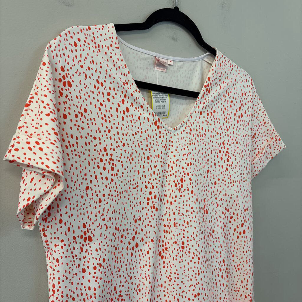 Persifor White/ Red Print Short Sleeve Dress Medium