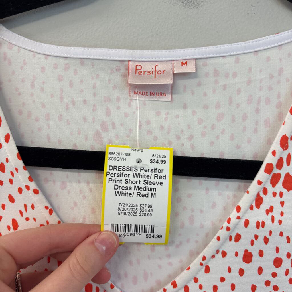Persifor White/ Red Print Short Sleeve Dress Medium