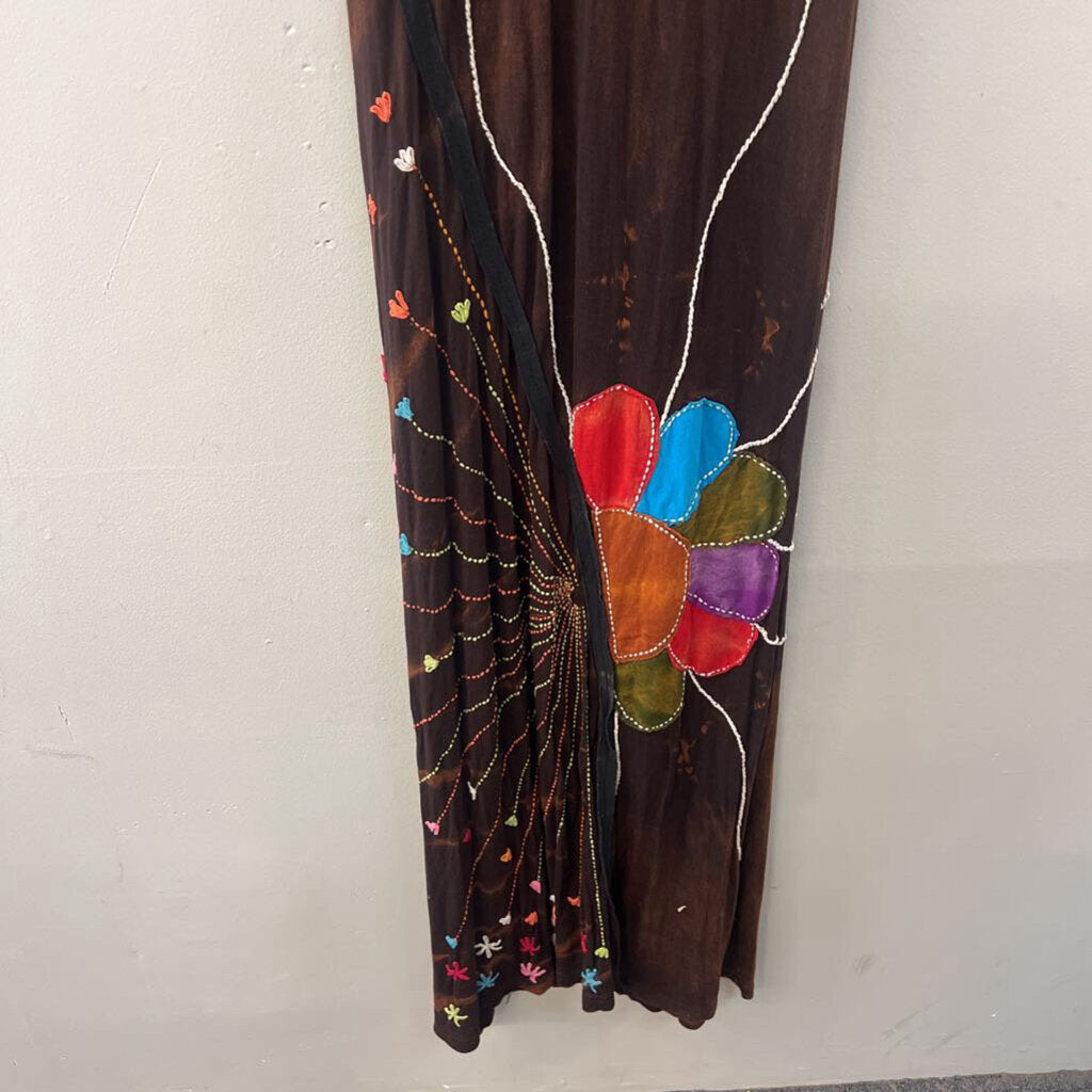 Rising International Brown Embroidered Maxi Dress Small