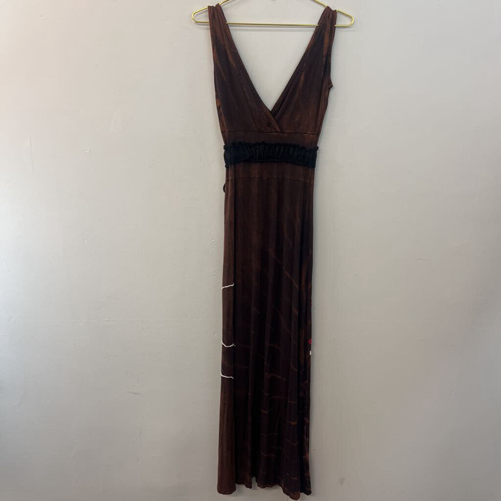 Rising International Brown Embroidered Maxi Dress Small