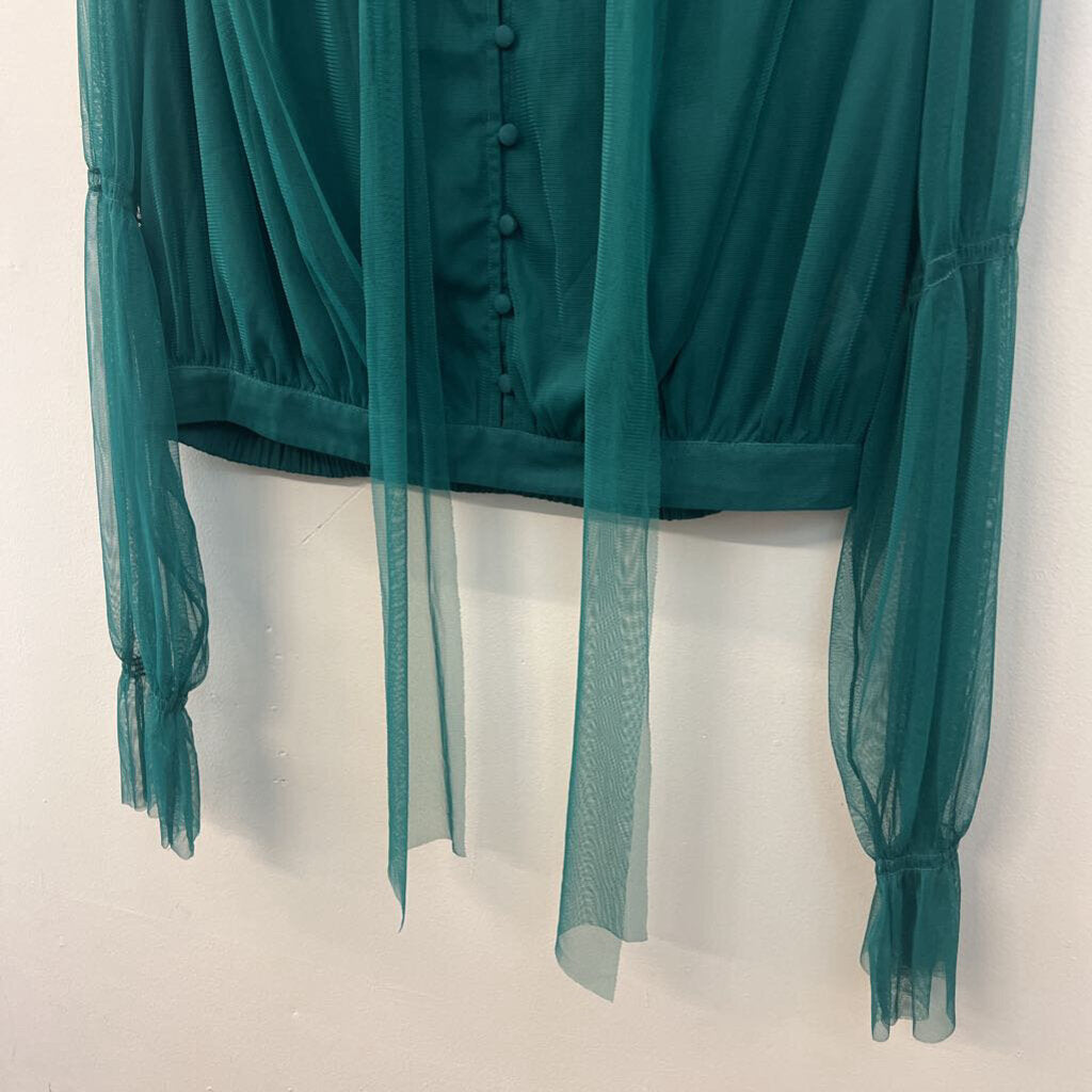 Anthropologie Green Tulle Long Sleeve Top Large