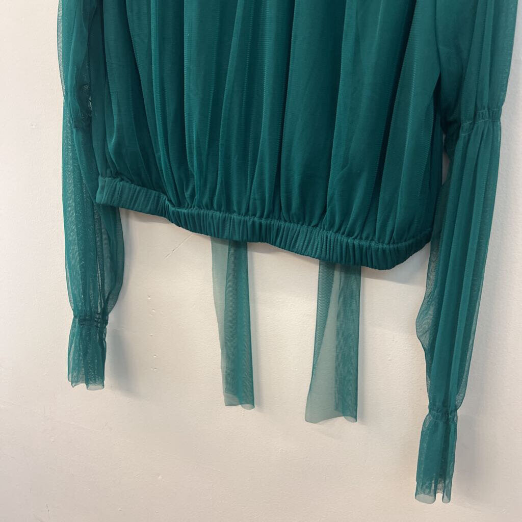 Anthropologie Green Tulle Long Sleeve Top Large