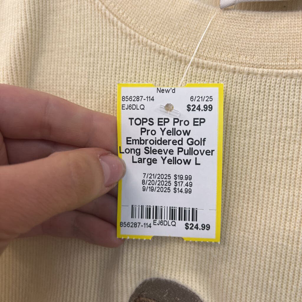 EP Pro Yellow Embroidered Golf Long Sleeve Pullover Large