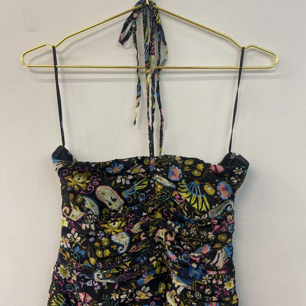 Zara Black/ Multi Print Ruched Dress Small