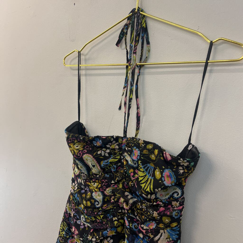 Zara Black/ Multi Print Ruched Dress Small