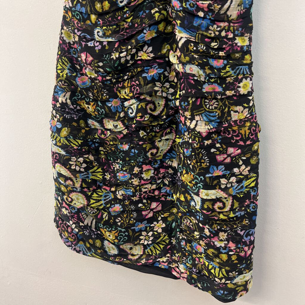 Zara Black/ Multi Print Ruched Dress Small