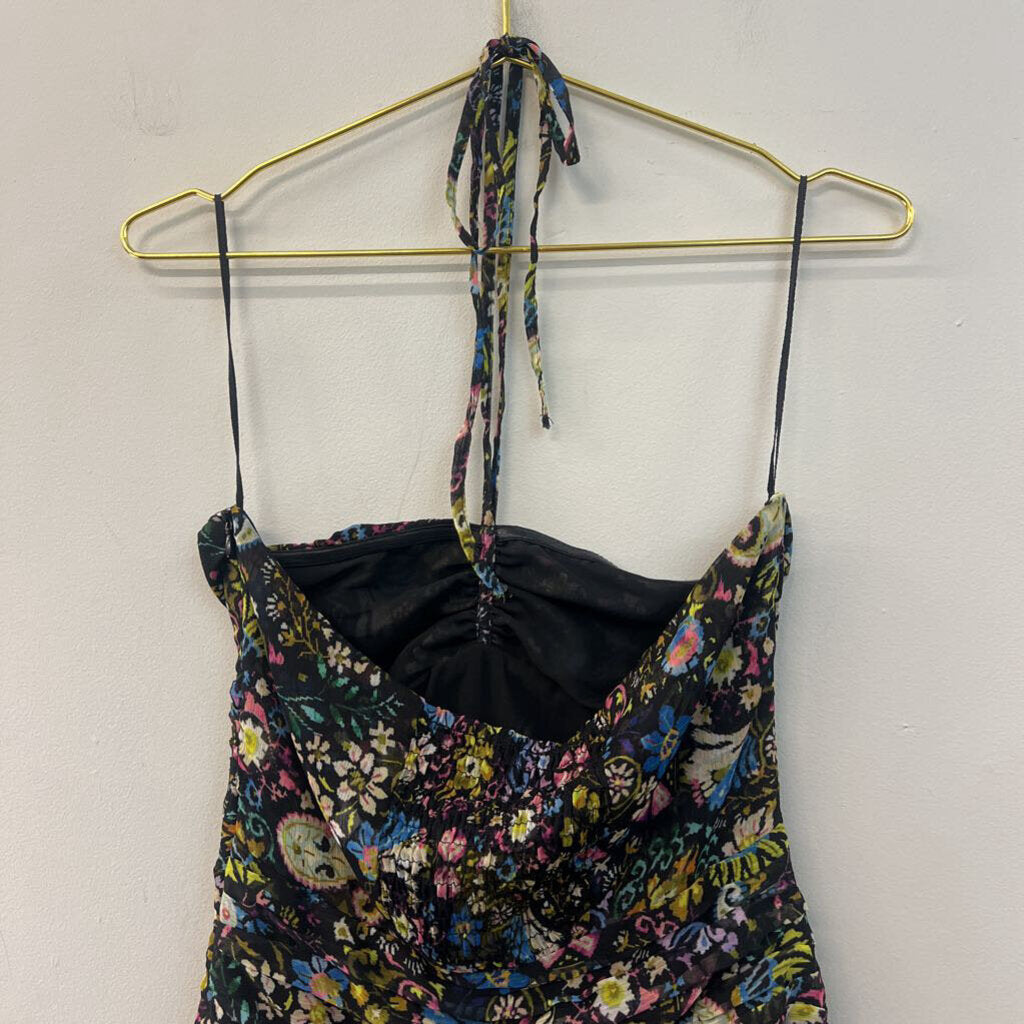 Zara Black/ Multi Print Ruched Dress Small
