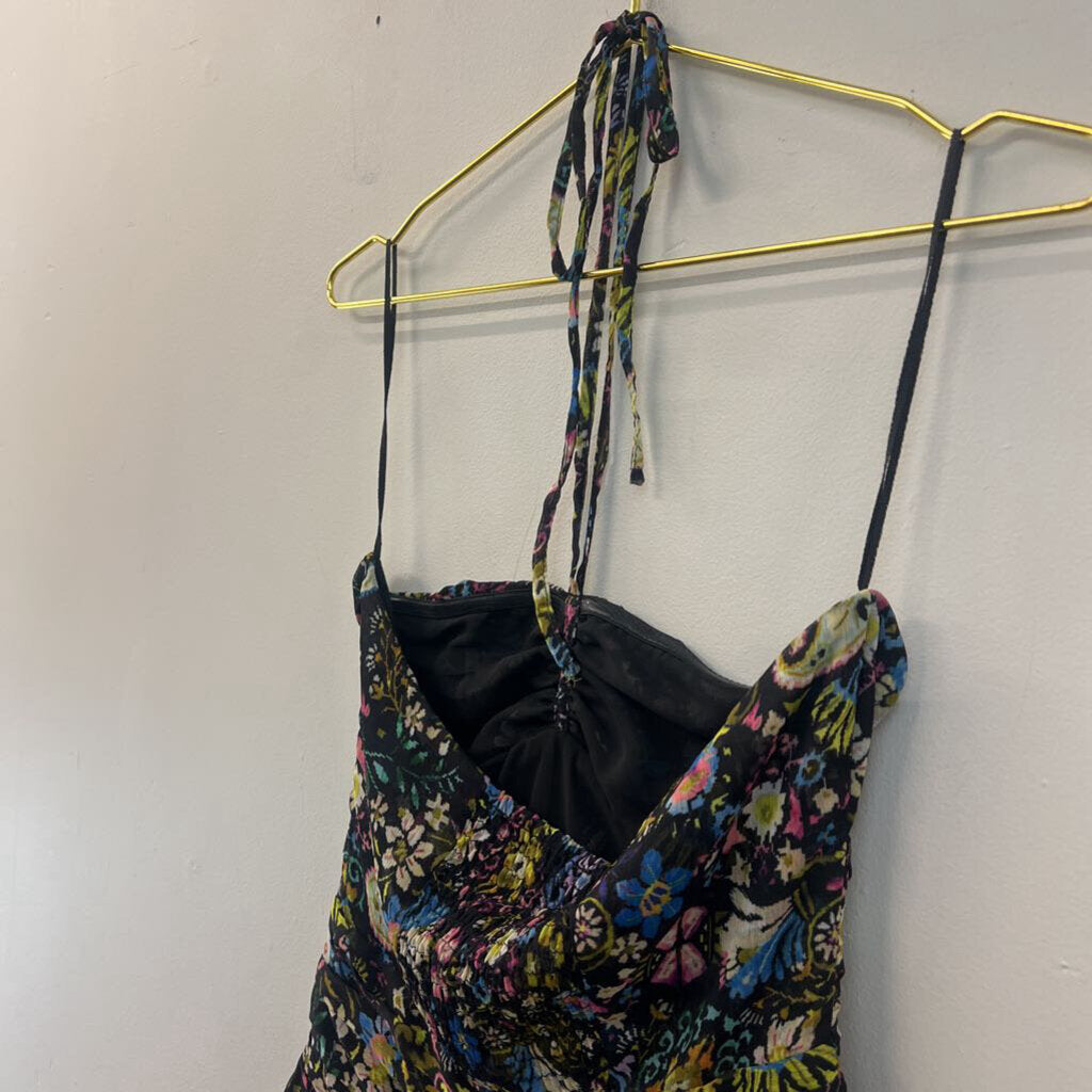 Zara Black/ Multi Print Ruched Dress Small