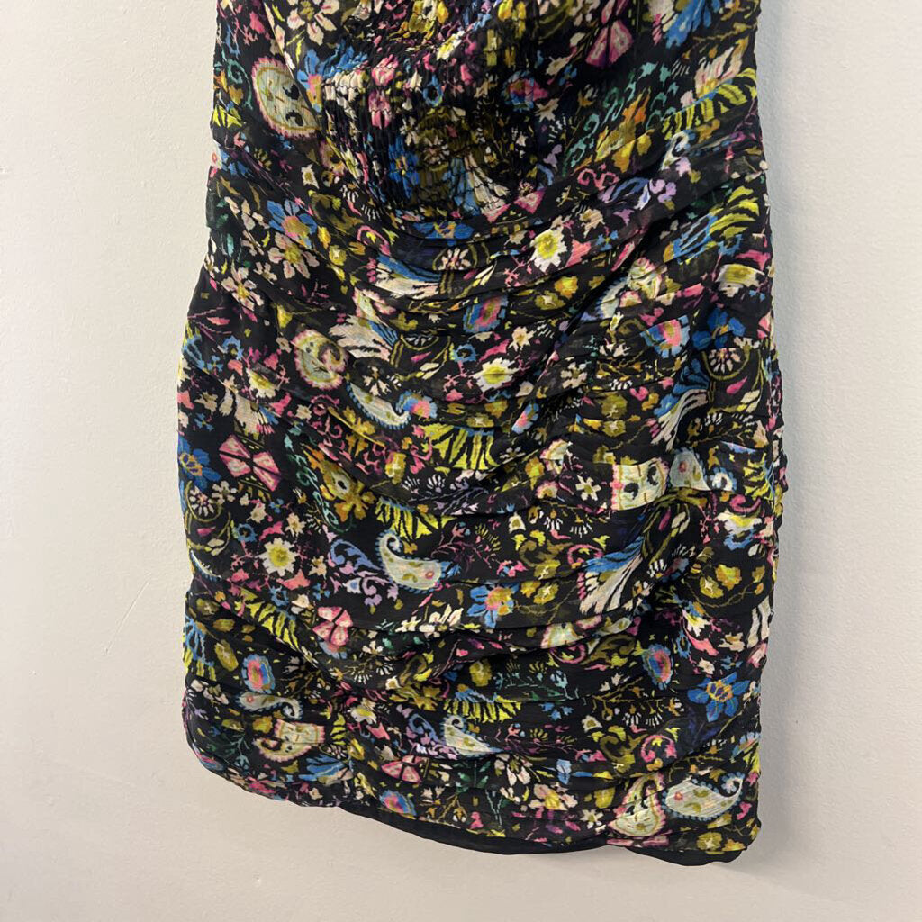 Zara Black/ Multi Print Ruched Dress Small