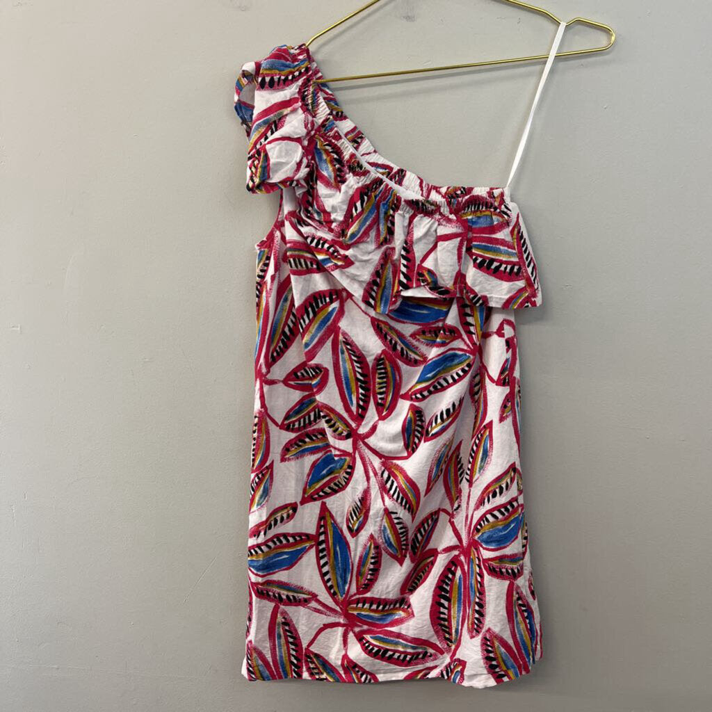 J Crew White/ Pink Print One Shoulder Dress XXS