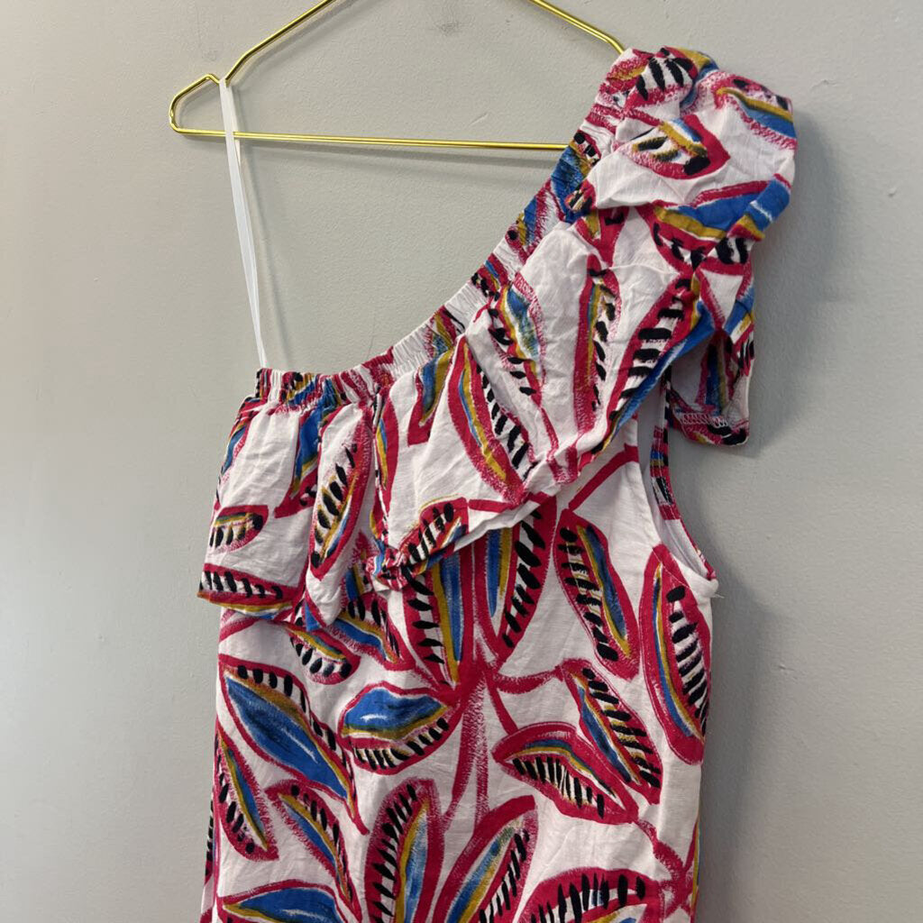 J Crew White/ Pink Print One Shoulder Dress XXS