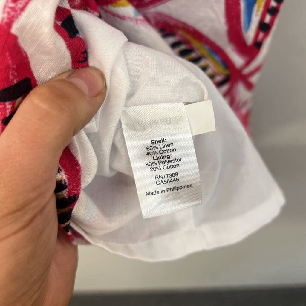 J Crew White/ Pink Print One Shoulder Dress XXS