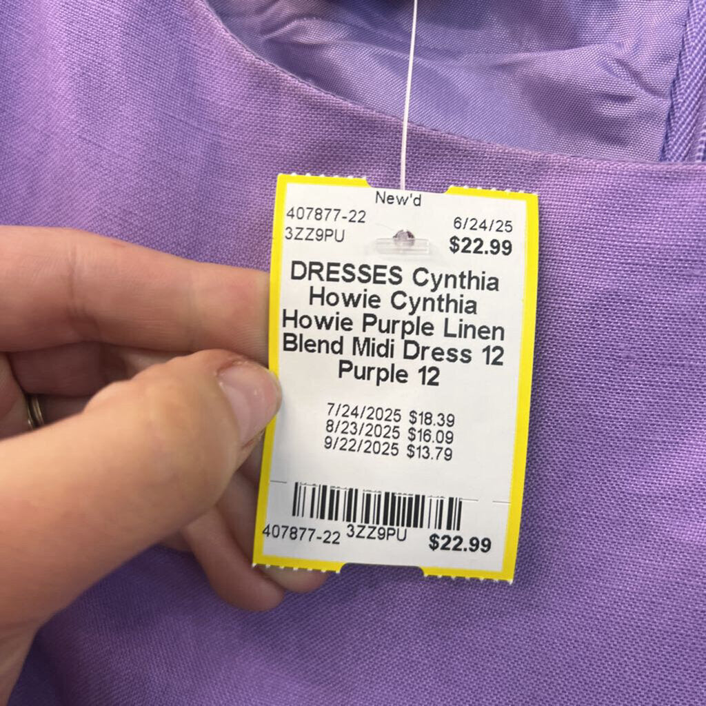 Cynthia Howie Purple Linen Blend Midi Dress 12