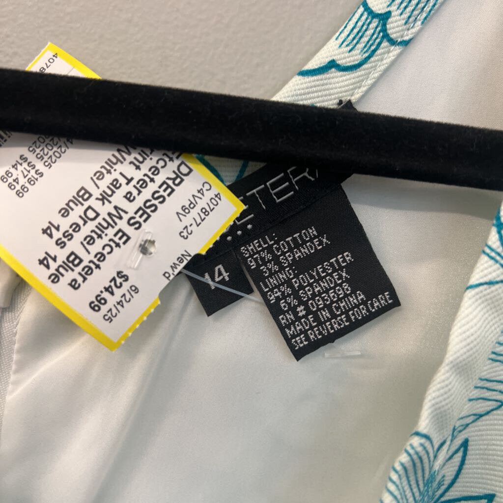 Etcetera White/ Blue Print Tank Dress 14