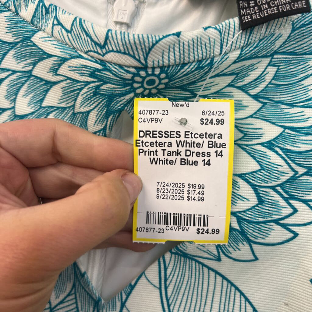 Etcetera White/ Blue Print Tank Dress 14