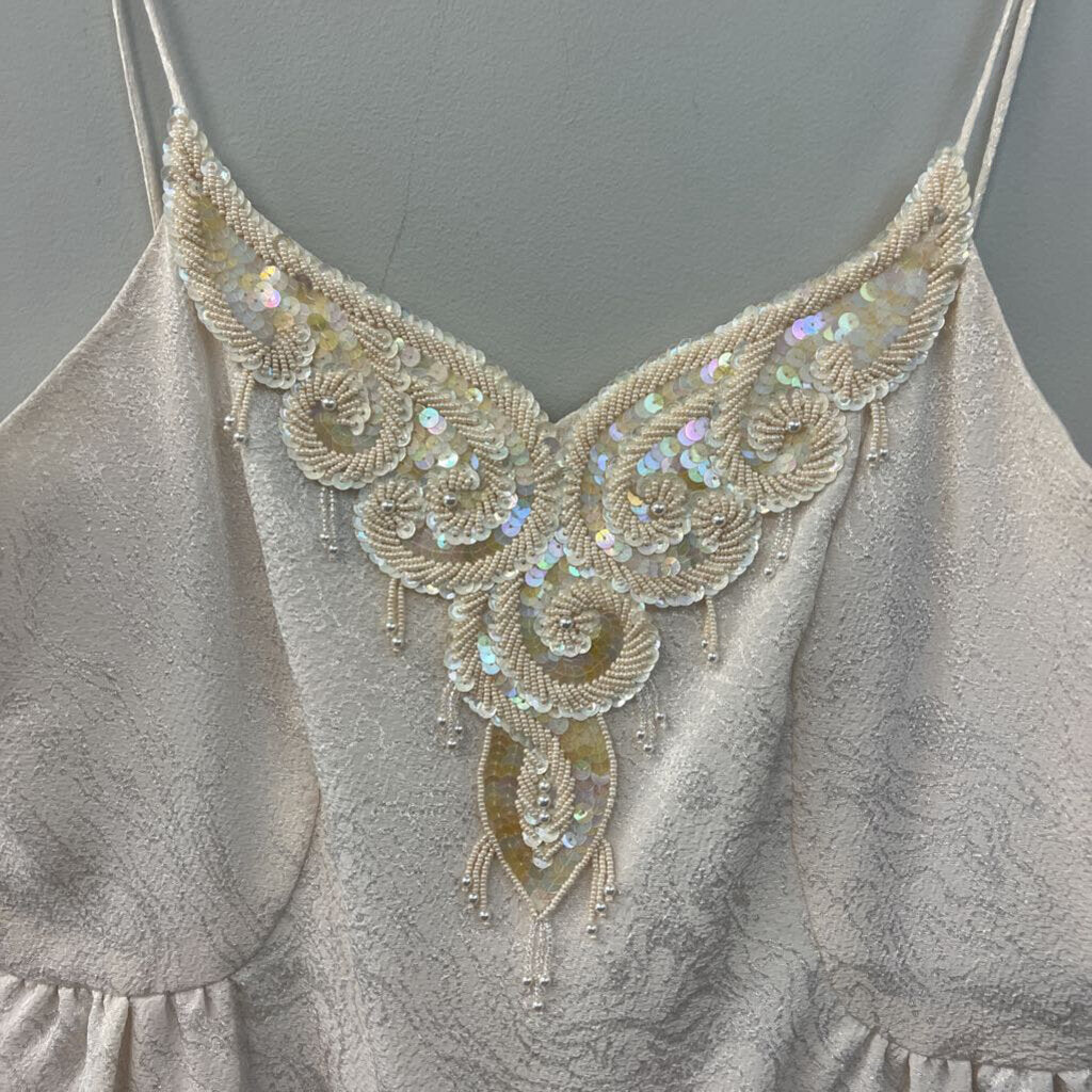 Vintage Ursula Ivory Brocade Beaded Neck Dress10