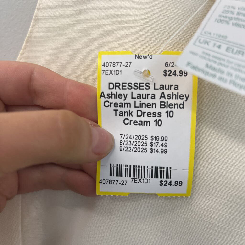 Laura Ashley Cream Linen Blend Tank Dress 10