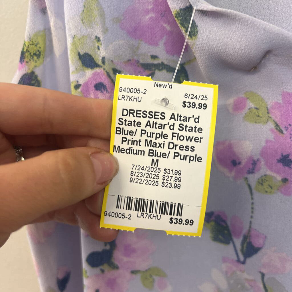 Altar'd State Blue/ Purple Flower Print Maxi Dress Medium
