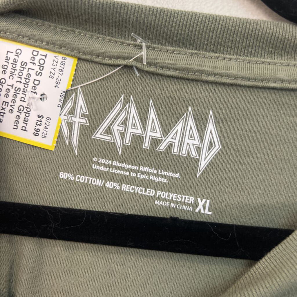 Def Leppard Green Short Sleeve Graphic Tee Extra Large