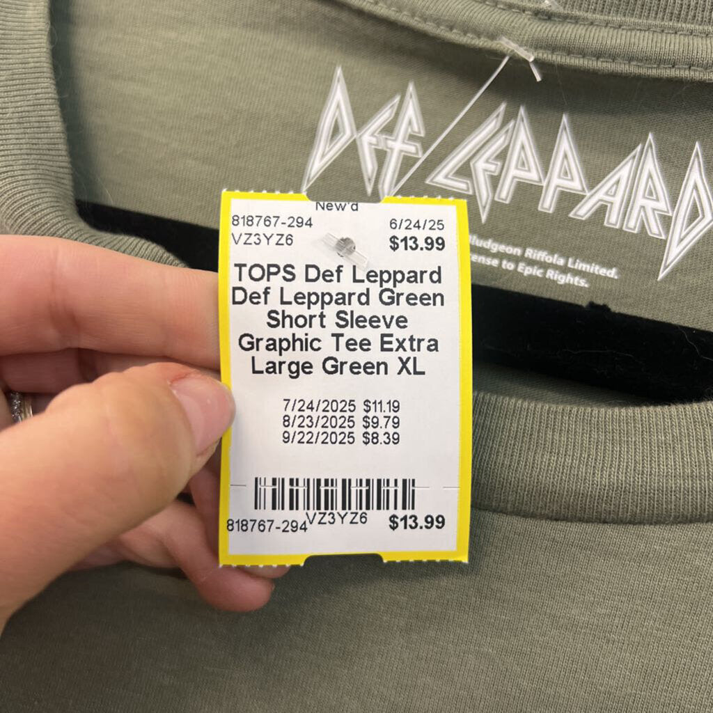 Def Leppard Green Short Sleeve Graphic Tee Extra Large