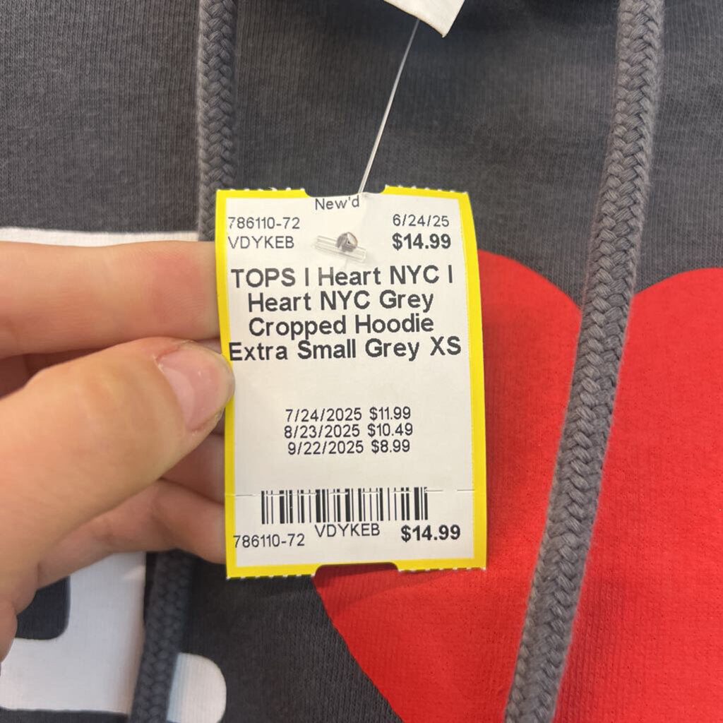 I Heart NYC Grey Cropped Hoodie Extra Small