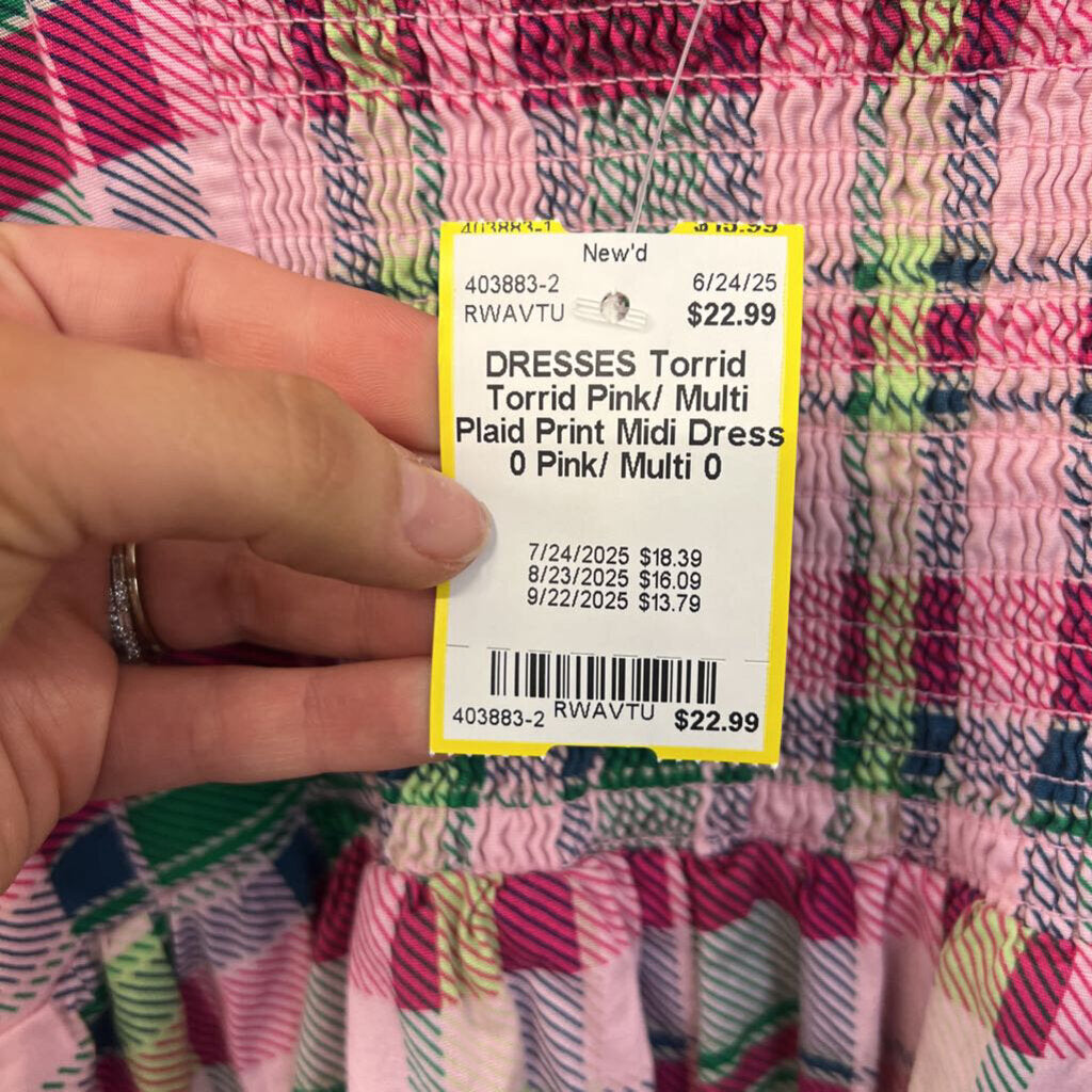 Torrid Pink/ Multi Plaid Print Midi Dress 0