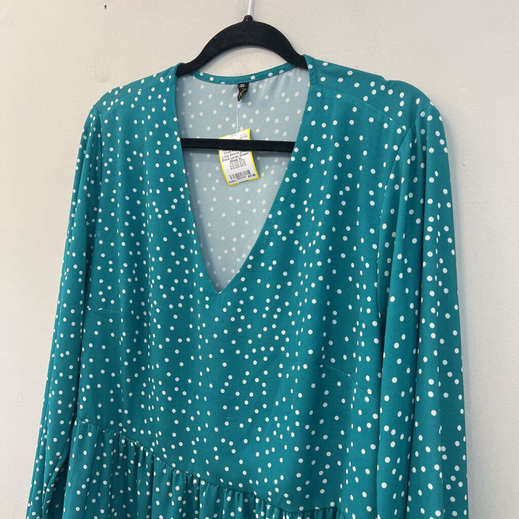 Fancy Inn Green/ White Polka Dot Long Sleeve Dress Extra Large