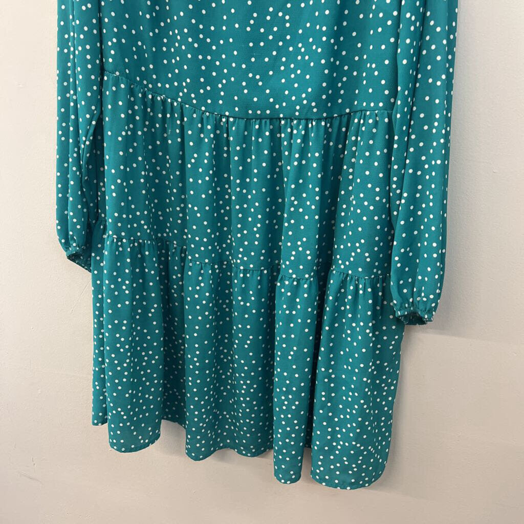 Fancy Inn Green/ White Polka Dot Long Sleeve Dress Extra Large