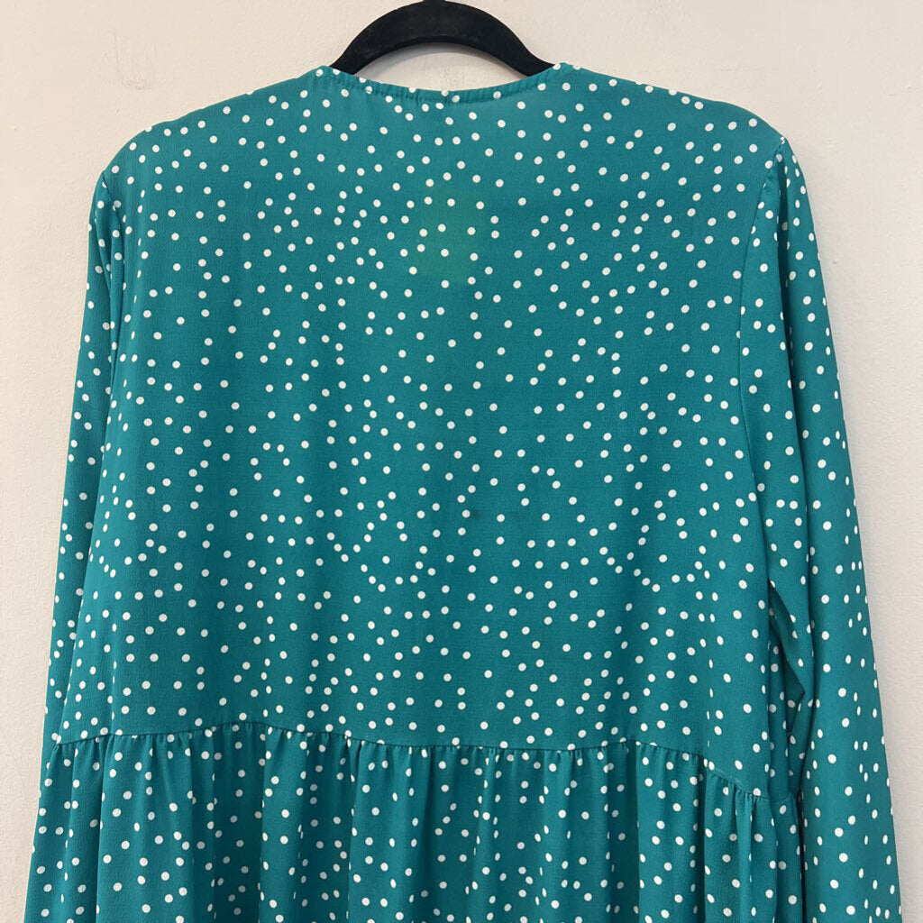Fancy Inn Green/ White Polka Dot Long Sleeve Dress Extra Large