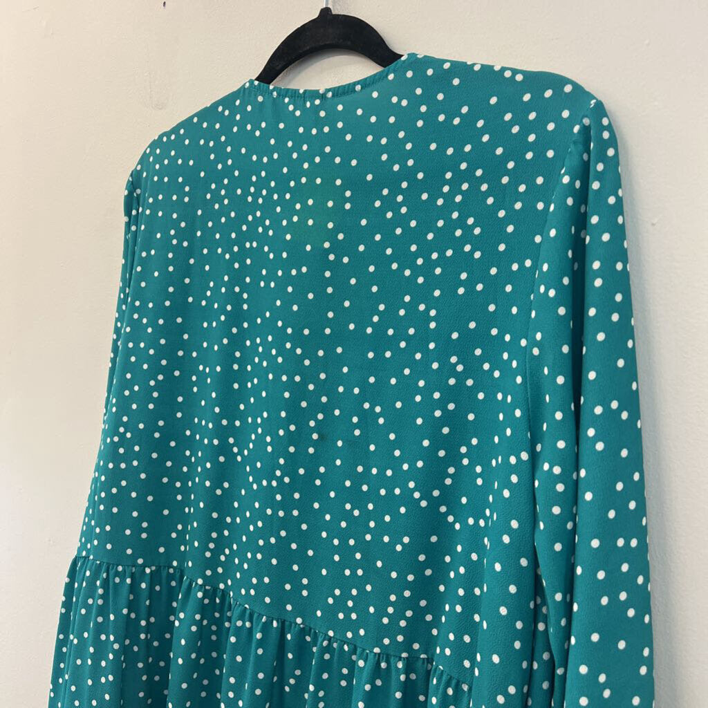 Fancy Inn Green/ White Polka Dot Long Sleeve Dress Extra Large