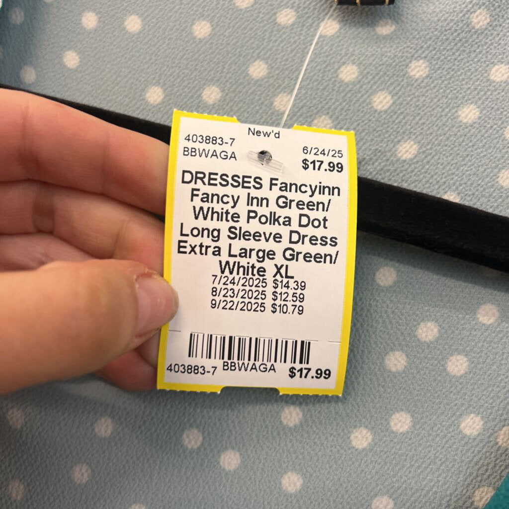 Fancy Inn Green/ White Polka Dot Long Sleeve Dress Extra Large