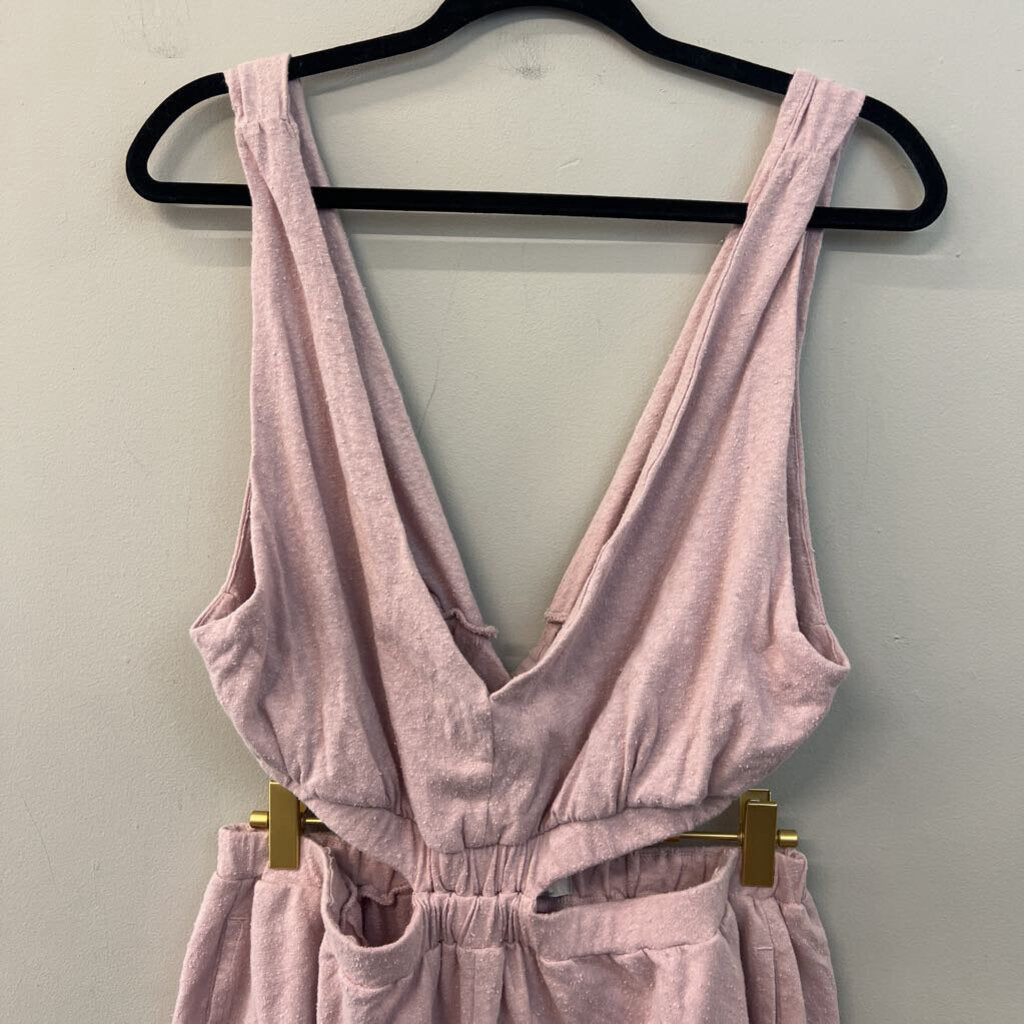 FP Beach Pink Textured Open Back Romper Large