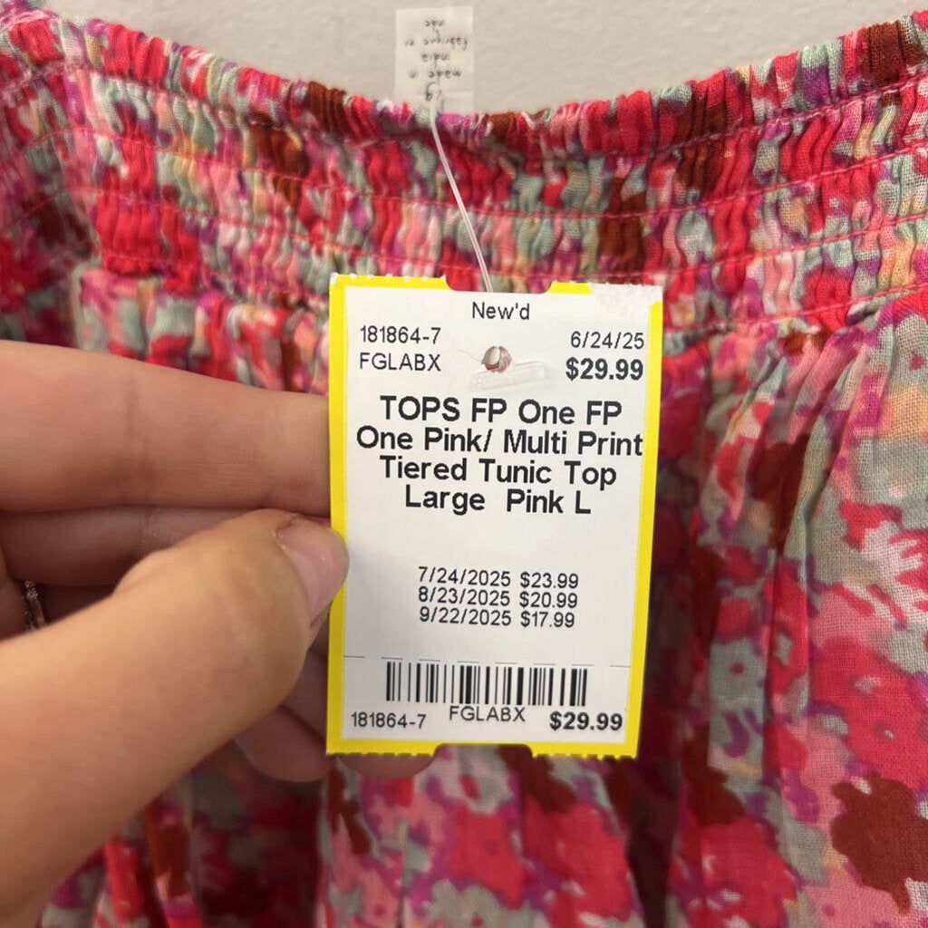 FP One Pink/ Multi Print Tiered Tunic Top Large