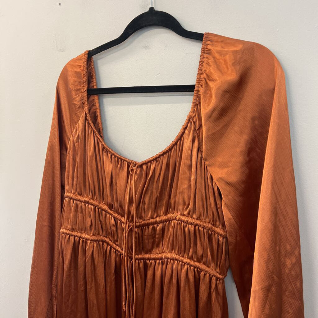 Lush Metallic Rust Long Sleeve Maxi Dress Extra Large