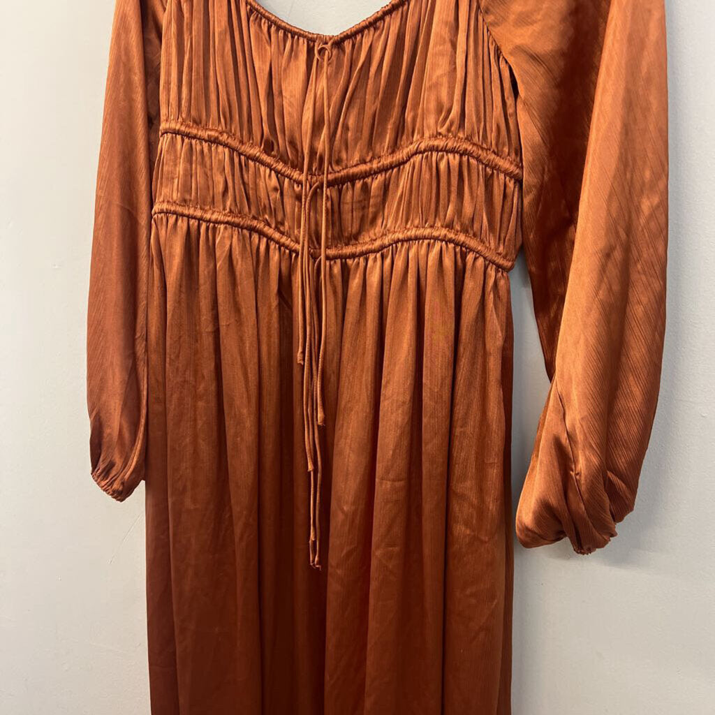 Lush Metallic Rust Long Sleeve Maxi Dress Extra Large