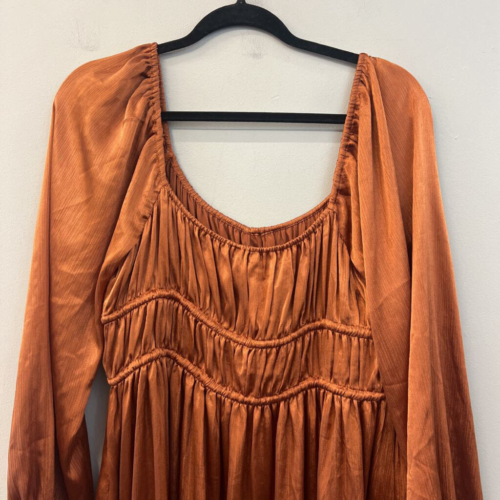 Lush Metallic Rust Long Sleeve Maxi Dress Extra Large